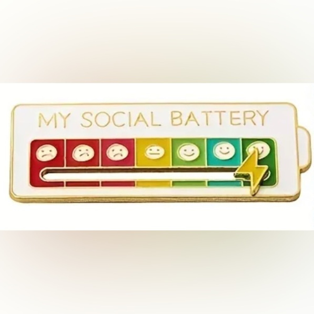 3/$25 “My Social Battery” With Movable Sliding Scale Pin Badge Brooch Unisex